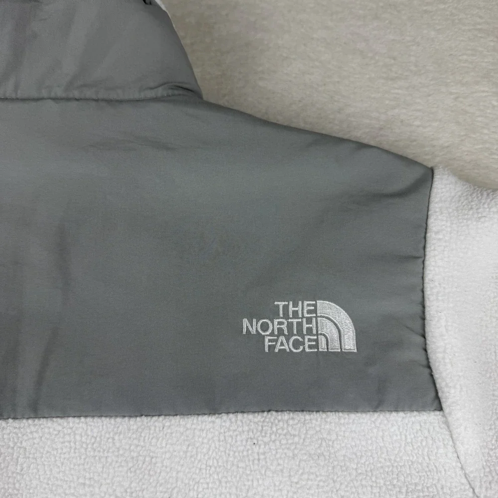 The North Face Denali Jacket Women Small‎ White Gray Polartec Fleece Full Zip